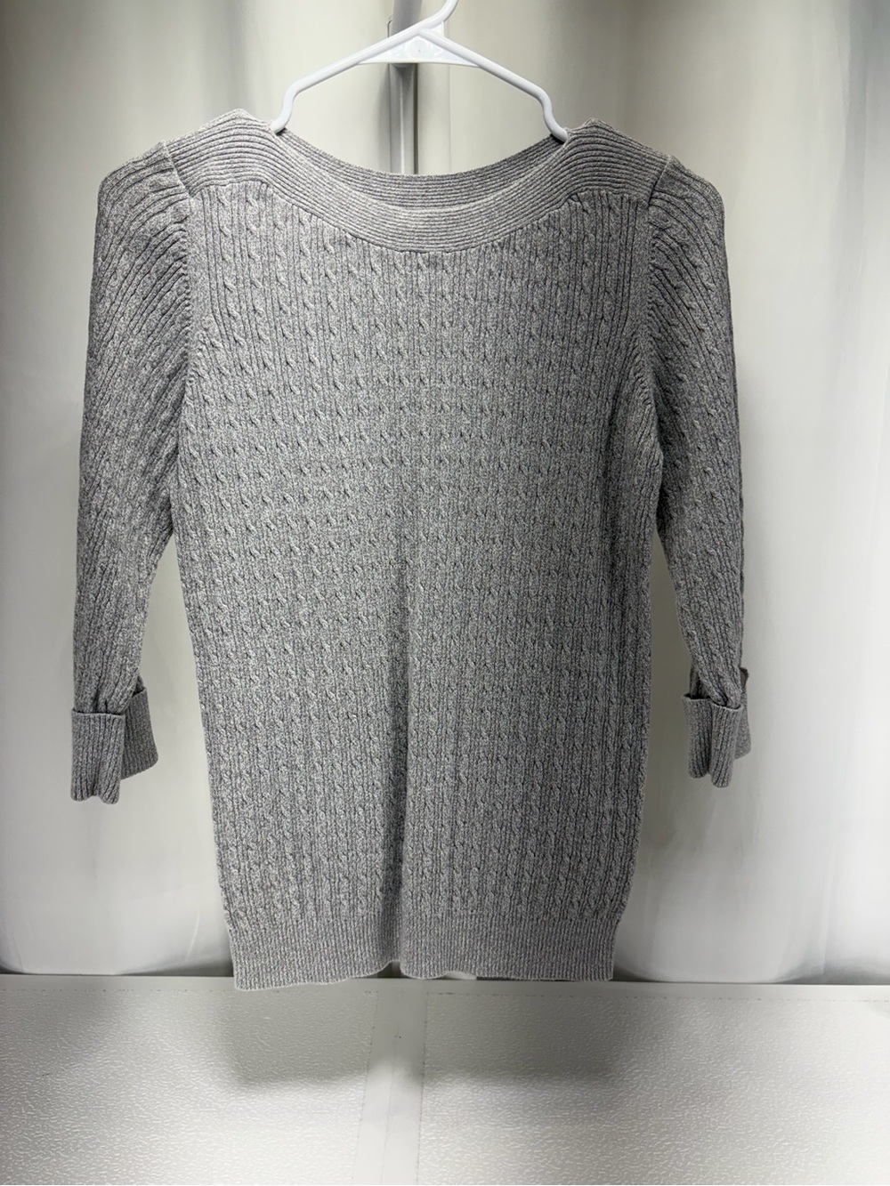 Karen Scott Gray Cable-Textured Scoop Neck Sweater 4573